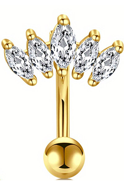 Choice Style 1 Golden Belly Button Rings Pack, Stainless Steel 10mm Heart Flower Zircon Crystal Navel Hoops