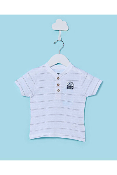REDTAG Infant Boys White Striped Jacquard T-Shirt