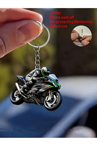 Choice b 2/1 Motorcycle Rider 2D Flat Acrylic Keychain - With Helmet Rider an...