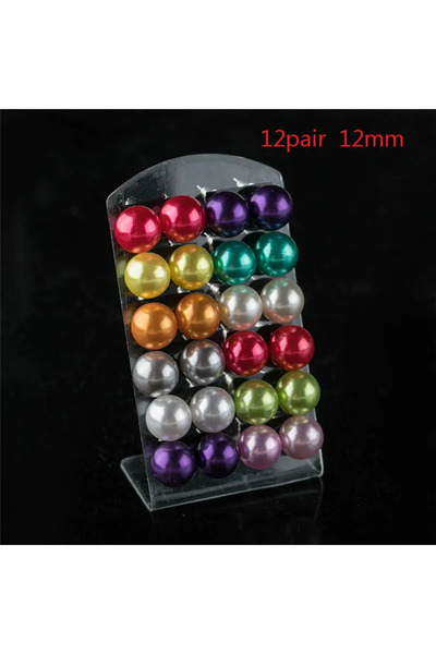 Choice Rhodium Plated 12Pairs Colorful White Imitation Pearl Stud Earrings Fo...
