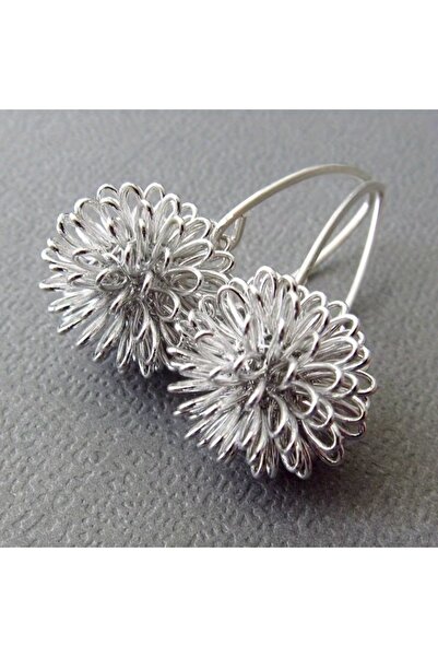 Choice أقراط T633، أقراط داليا، تصميم عصري فضي، أقراط كروية من سلك فضي - مشاب...