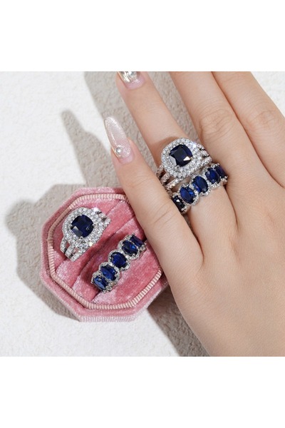 Choice ZC1702-4 9 طقم خواتم فاخرة وعصرية مكون من قطعتين للنساء، باللونين الأز...