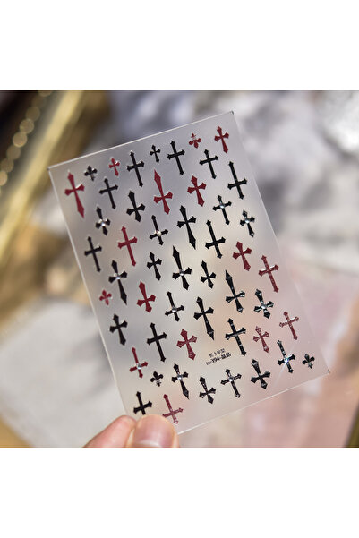 Choice 1pcs Red Cross Nail Decorations Stickers 5D Embossed Nail Art Stickers...