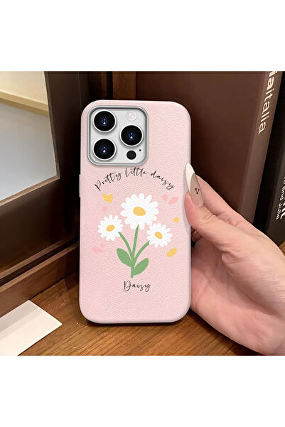 ucuc جراب سيليكون متوافق مع آيفون 16 برو بلون وردي وملمس جلدي يحمي الكاميرا و...