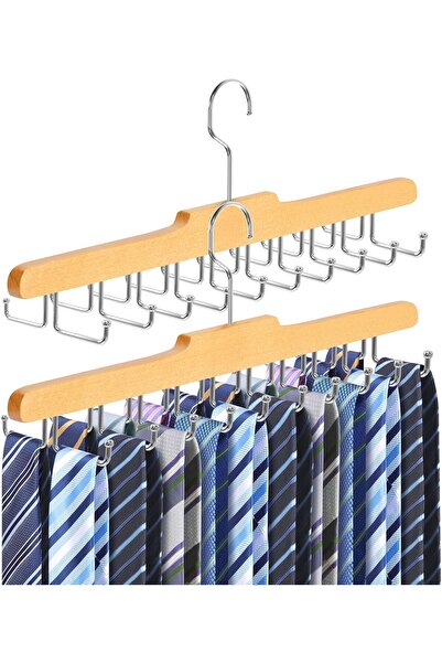 Arabest علاقة ربطات عنق خشبية، 24 خطافًا لتنظيم ربطات العنق (طبيعية، 24 خطافًا)