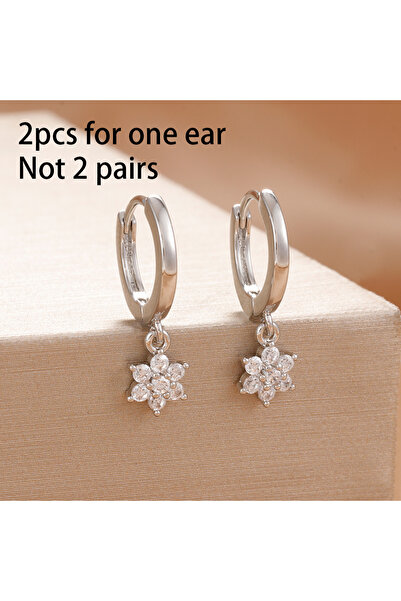 Choice أقراط حلقية فضية وبيضاء مكونة من قطعتين، مصنوعة من الفولاذ المقاوم للص...