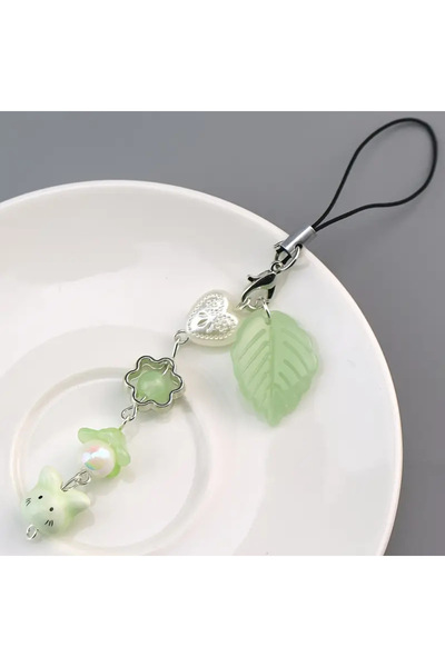 Choice style 2 1/2pcs Handmade Leaf Beaded Phone Chain Charm Y2K Cute Cat Key...