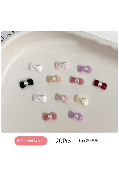 Choice Mixed 20Pcs Solid Color Minimalist Pearl Bows Nail Charms Bowknots Mini Resin Rhinestones Inlaid Nai