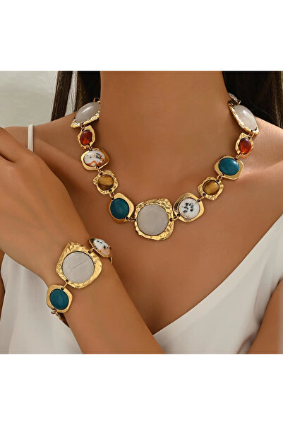 Choice Gold-color Vintage Bohemia Fashion Jewelry Set Multi-color Irregular G...