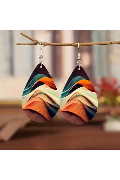 Choice 4 Boho Leather Water Drop Earrings Vintage Double Sided Colorful Oil P...