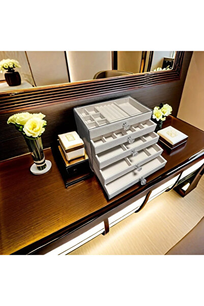 Choice صندوق مجوهرات مخملي مُحدّث حديثًا - 5 أدراج + مجوهرات، لحفظ الأقراط وا...