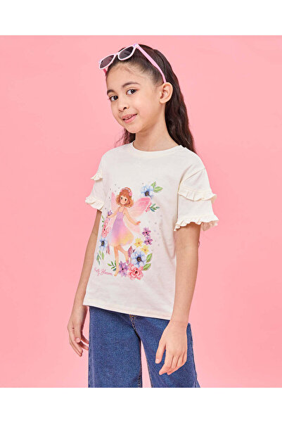 REDTAG Girls White Embellished T-Shirt