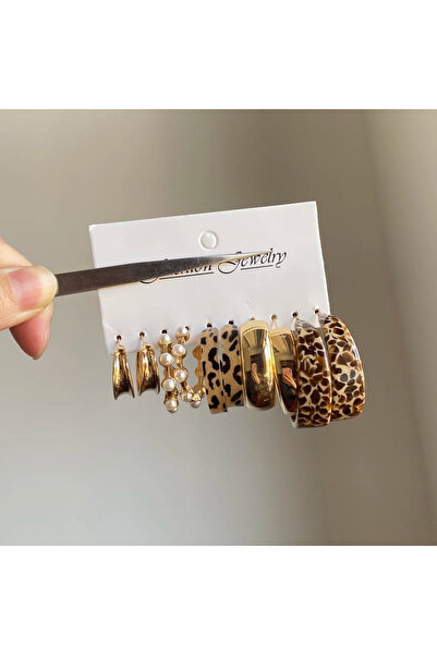 Choice HE28322-1 10 قطع أقراط من اللؤلؤ الأكريليك على شكل حرف C بنقشة جلد النمر للنساء، مصنوعة من المعدن الأوروبي والأمريكي