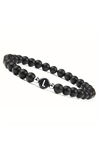 Choice L Initial Bracelet for Men and Woman Black Onyx 6mm Beads Bracelet wit...