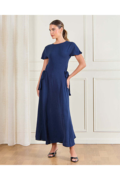 REDTAG فستان نسائي أزرق داكن برباط جانبي وتفاصيل على شكل حرف A