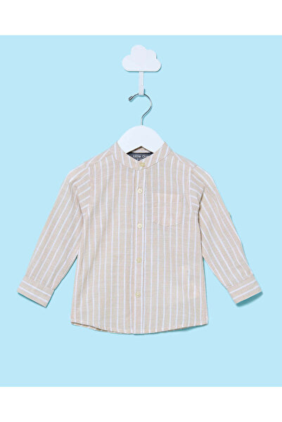 REDTAG Infant Boys Beige Mandrain Collor With Pocket Shirt