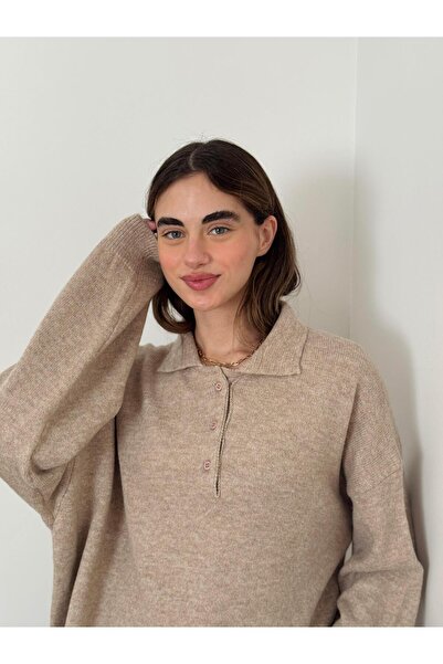 Retrobird Polo Neck Basic Sweater Women's Sand Color
