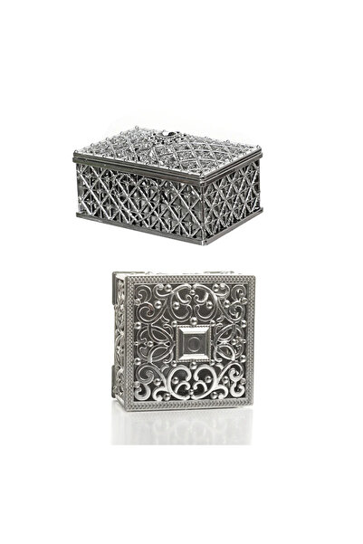 Choice 2 pcs silver color 2 PCs Mini Treasure Storage Jewelry Box Silver-color Hollow Flower Pattern Jewelr