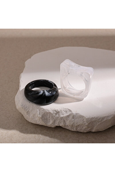 Choice Style1 2 Pcs Square Round Irregular Smuding Acrylic Rings for Women Geometric Candy Color Sweet Resi