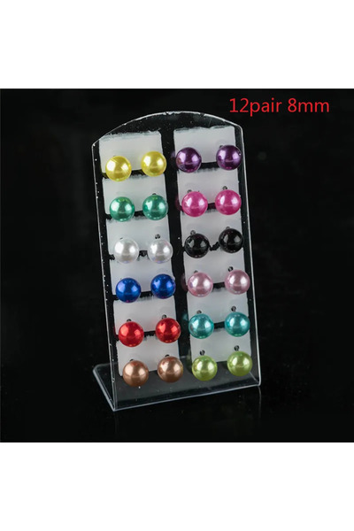 Choice Light Yellow Gold Color 12Pairs Colorful White Imitation Pearl Stud Ea...