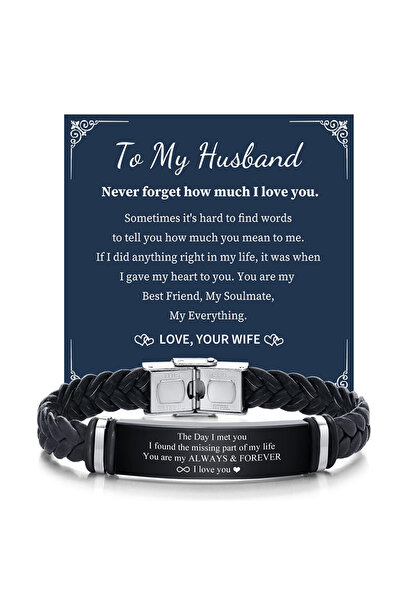 Choice سوار أسود من الفولاذ المقاوم للصدأ، مصنوع من الجلد الملتوي المنسوج، مع...