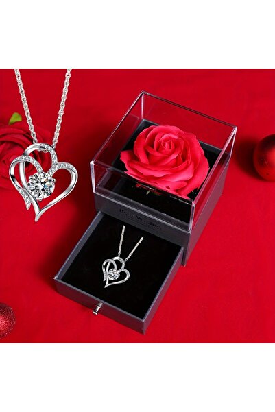 Choice B 1 مجموعة علبة هدايا أنيقة من البلاستيك لحفظ الورود مع قلادة على شكل ...