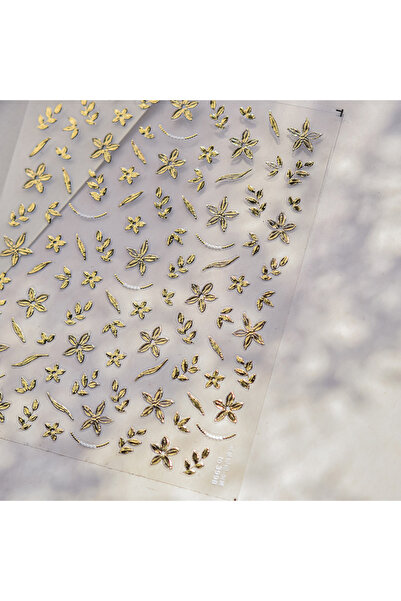NAILFYOU TO3998 Golden Flower Hot Stamping Retro Petal Metal Tender Leaves Branches Slash Leaves Ginkgo Plant