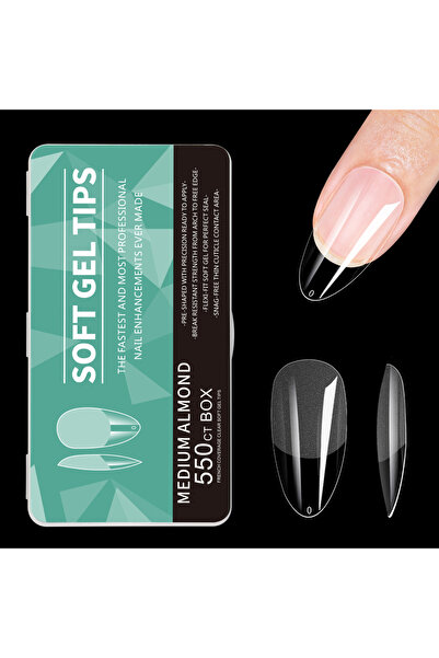 Choice 01- لوز - 550 قطعة من أطراف أظافر جل ناعمة متوسطة الطول، بتصميمات لوزي...