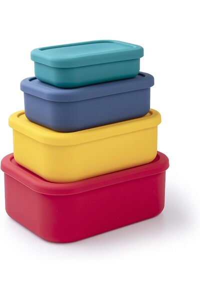 Arabest 4-Piece Silicone Food Storage Container Set,Leak-Proof,Rectangular,wi...