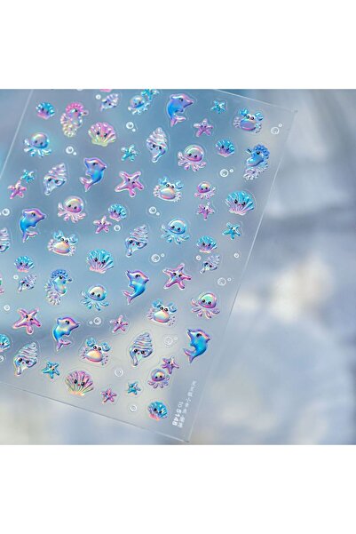 NAILFYOU TO5148 Colorful Octopus Dolphin Starfish Crab Conch Seahorse Scallop Conch Ocean Jelly Cartoon Nail