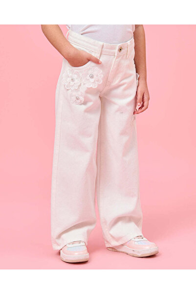 REDTAG Girls White Patched Embellished Trousers