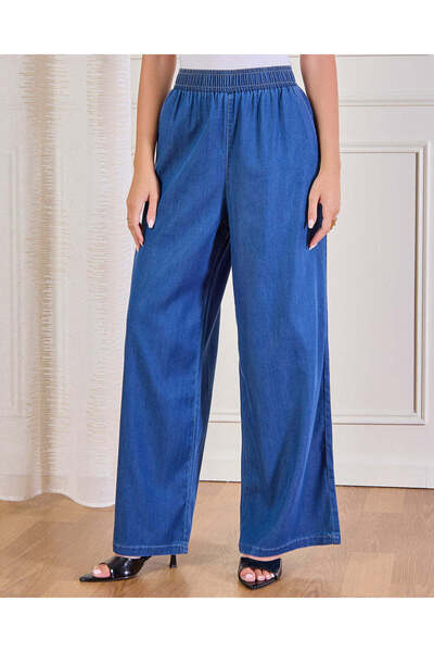 REDTAG Women Blue Wide Leg Denim Trousers