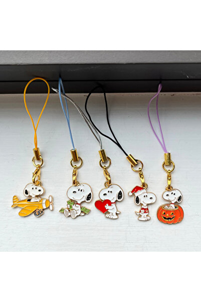 Miniso 5pcs Phone Chain 5pcs Kawaii Snoopy Cartoon Phone Chain Key Lanyard Sc...