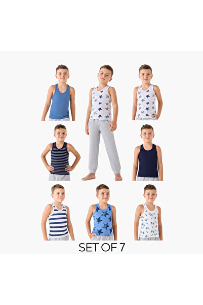Juniors Boys' Vests with Print - Cotton - Round Neck - 7-Piece Set