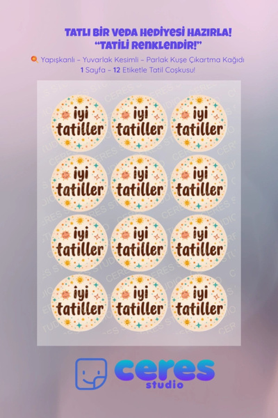 Ceres Studio İyi Tatiller Sticker Seti K5- 12 Adet Yuvarlak Etiket | Yapışkan...