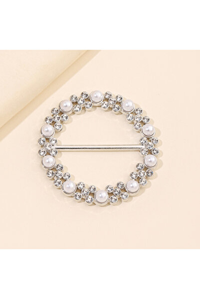 Choice خاتم فضي مرصع باللؤلؤ وأحجار الراين، مشبك وشاح حريري معدني، قطعة أنيقة ومتعددة الاستخدامات للنساء