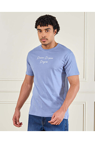 REDTAG Men Blue Printed T-Shirt