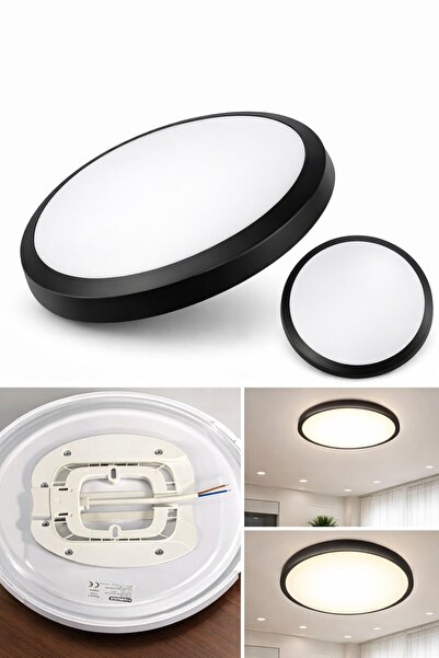 Huzur Elektrik Rada-r Sensörlü Siyah Kasa Beyaz Işık 24w Ledli Tavan Armatürü