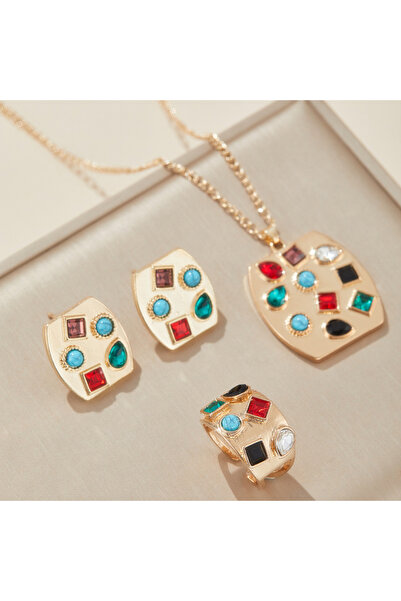 Choice YF5371-1 4pcs/set Fashion Jewelry Set with Colorful Inlaid Zirconia Pe...