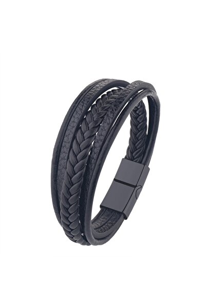 Choice Black Zinc Plated NewTrendy 19cm Leather Bracelets Men Stainless Steel...