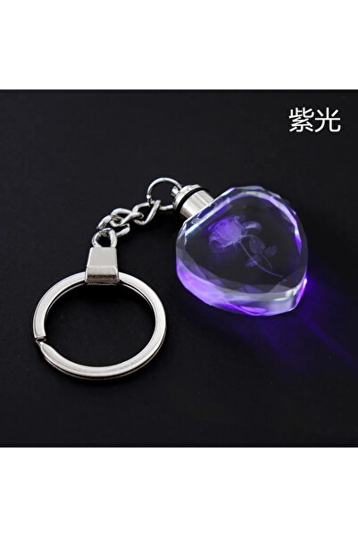 Choice purple Fashion Colorful Fairy Rose Flower Pattern Love Shape Crystal Rhinestone LED Light keychain L