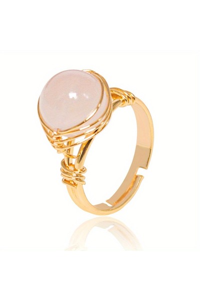 Choice Pink Crystal Wire Wrap Rings Natural Stone Quartz Adjustable Ring Fluo...