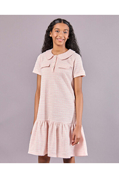 REDTAG Senior Girls Pink Jacquard Tweed Dress