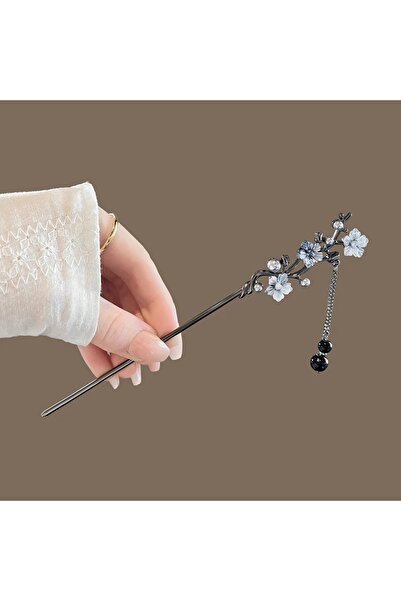 Choice 01 Modern Hair Stick Ink Flower Metal Tassel Hairpin Forks For Women Black Beads Fringe Hair Clasp N