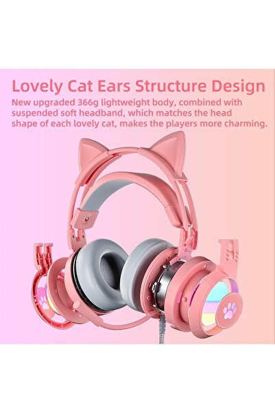 Arabest Cat Ear Headphones Pink Gaming Headset with Mic for Switch Xbox One PS4 PS5, Cute Children Girl Kids