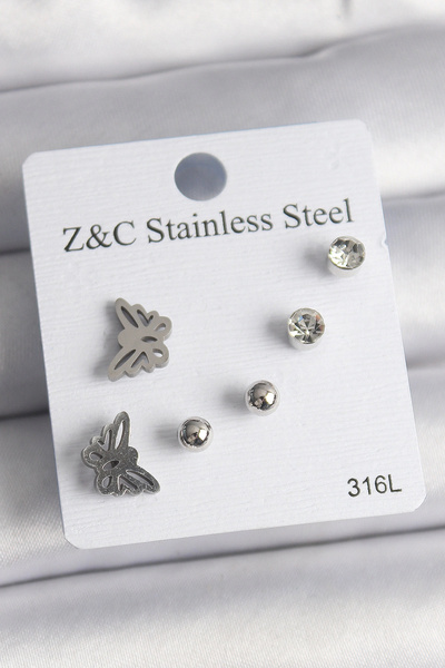 shopwave طقم أقراط نسائية من الفولاذ 316L بلون فضي مع حجر الزركون - TJ-BKP10008