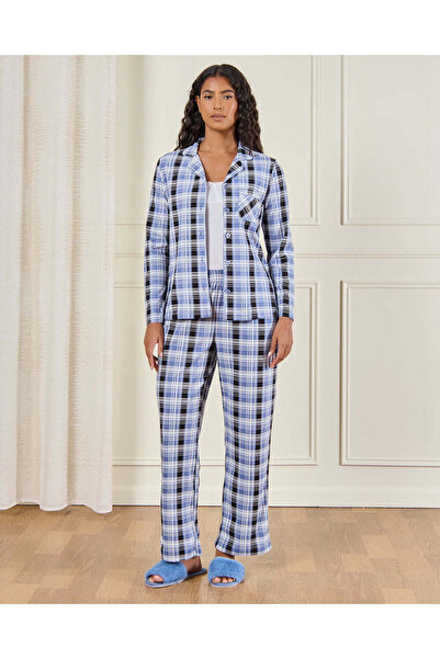 REDTAG Women Blue Checkered Pyjama set