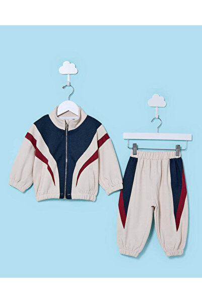 REDTAG Infant Boys Navy And Beige Zip Front Jog Set (2 Piece)