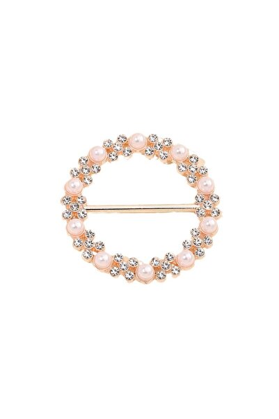 Choice خاتم بلون الذهب الوردي مرصع باللؤلؤ وأحجار الراين، مشبك وشاح حريري معدني لأزياء النساء