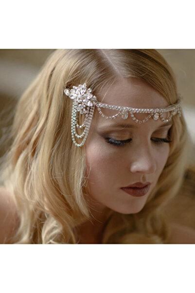 Choice طوق رأس كريستالي عتيق مطلي بالفضة على طراز غاتسبي، مستوحى من مجوهرات الشعر لحفلات الزفاف في عشرينيات القرن الماضي، مناسب لحفلات الكرنفال وحفلات الفلابري.